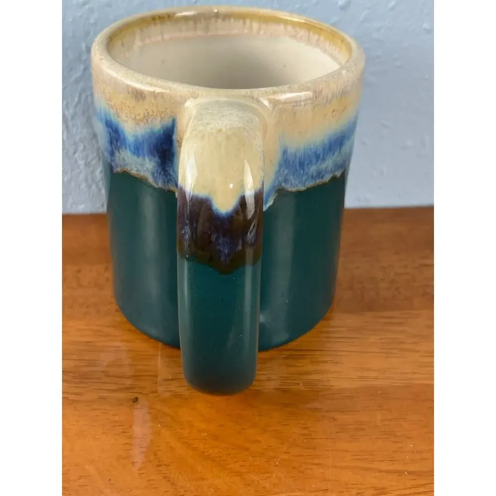Padilla Art Pottery Coffee Mug Signed Oversized Green Drip Glaze Flaw Pen Cup